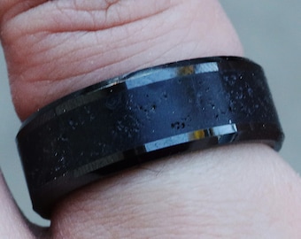 Black Lava Wedding Band, Hypoallergenic NonMetal Black Lava Rock Ceramic Wedding Ring, Lava Wedding Ring, Lava Rock Volcano Ring