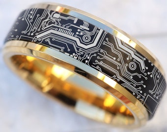 Circuit Board Fidget Spinner Wedding Band, Computer Science Engagement Ring, PC Board Ring, Geek Gamer Jewelry, Computer Nerd Promise Ring