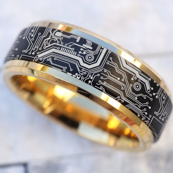 Circuit Board Fidget Spinner Wedding Band, Computer Science Engagement Ring, PC Board Ring, Geek Gamer Jewelry, Computer Nerd Promise Ring