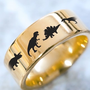 Dinosaur Triceratops Tyrannosaurus Rex. Velociraptor. Paleo T-REX Tungsten Wedding Band Ring FREE Inside Band Engraving 4mm to 10mm Widths