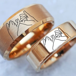 Pinky Promise Lovers Matching Ring Set, Matching Friendship Rings, Cute Couple Engagement Rings  Love Romance Promise Wedding Bands Jewelry