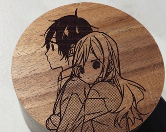 Anime Manga Love Hug I Love You Senpai Wood Ring Box, Otaku Weebo Wedding Ring Box, Anime Kawaii Jewelry Box, Chibi Proposal Box