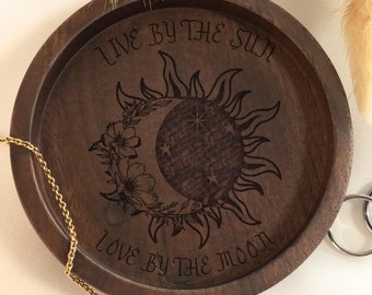 Sun Moon Ring Dish, Live By The Sun Love By The Moon, Sun and Moon Trinket Tray, Astrology Proposal Gift, Stars Wedding Gift, Floral Sun