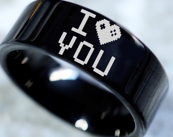 Gamer Wedding Band, Videogame Wedding Ring, I Love You Engagement Ring, 90s Gamer Ring, Geek Jewelry Videogame Jewelry Gamer Gift, Geek Ring