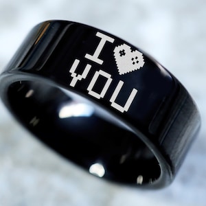 Gamer Wedding Band, Videogame Wedding Ring, I Love You Engagement Ring, 90s Gamer Ring, Geek Jewelry Videogame Jewelry Gamer Gift, Geek Ring
