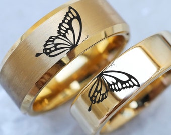 Butterfly Matching Ring Set, Matching Promise Rings, Cute Butterfly Couple Engagement Rings  Butterfly Gift Wedding Bands Nature Jewelry
