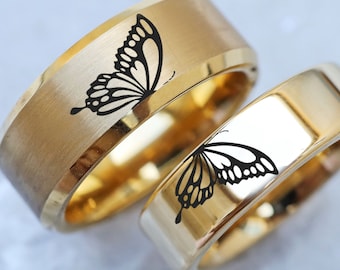 Set di anelli coordinati a forma di farfalla, anelli di promessa coordinati, graziosi anelli di fidanzamento per coppie a forma di farfalla, fedi nuziali con regalo a forma di farfalla, gioielli naturali