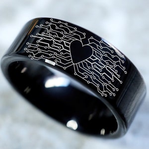 Circuit Board Heart Wedding Band, Computer Science Engagement Ring, PC Board Ring, Geek Gamer Jewelry, Computer Nerd Promise Ring