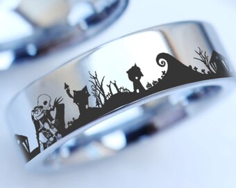 Jack and Sally Wedding Band, Jack Sally Engagement Wedding Ring, Jack Sally Engraved Ring, We're Simply Meant To Be Custom Ring