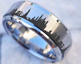 New York Skyline Wedding Ring, NYC Wedding Band, NYC Gift, NYC Engagement Ring, New York City Engagement Ring, New York Proposal Ring