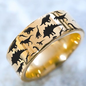 Dinosaur Triceratops Tyrannosaurus Rex. Velociraptor. Paleo Print Tungsten Wedding Band Ring FREE Inside Band Engraving 4mm to 10mm Widths