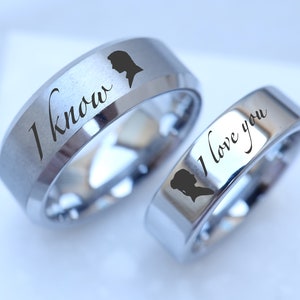 Princess Leia and Han Solo Wedding Ring Set, Star Wars Wedding Bands, Star Wars Engagement Ring, I Love You I Know Matching Rings