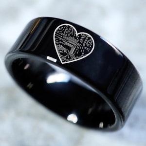 Circuit Board Heart Wedding Band, Computer Science Engagement Ring, PC Board Ring, Geek Gamer Jewelry, Computer Nerd Promise Ring