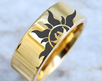 Tangled Ring, Tangled Wedding Band, Tangled Jewelry, Sun Symbol Engagement Ring Sun Symbol Wedding Ring, Princess Ring Fantasy Princess Ring