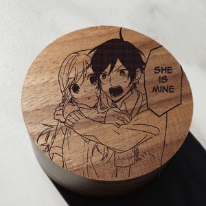 Anime Manga She is Mine! Hug I Love You Senpai Wood Ring Box, Otaku Weebo Wedding Ring Box, Anime Kawaii Jewelry Box, Chibi Proposal Box