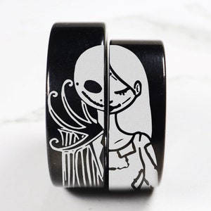 Jack and Sally Matching Ring Set, Jack Skellington Engagement Ring, Jack Sally Wedding Band, Jack Sally Wedding Ring