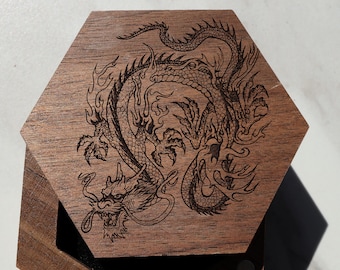 Caixa de Anel com Dragão Chinês Gravado, Caixa de Joias com Dragão, Caixa de Anel Yin Yang para Casamento (Bom e Mau), Caixa para Pedido de Casamento com Dragão, Caixa para Anel Masculino e Feminino com Dragão