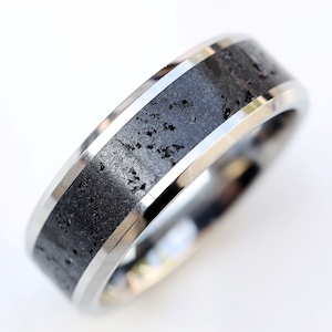 Black Lava Wedding Band, Lava Engagement Ring, Black Lava Rock Inlay Ceramic Wedding Ring, Real Lava Wedding Ring, Lava Rock Volcano Ring