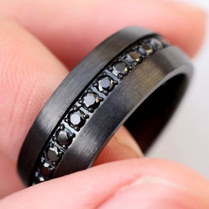 Black Sapphire Diamond Wedding Ring Domed Black Diamond Ring