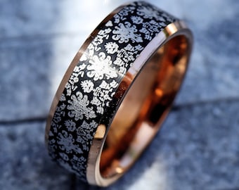 Haunted Mansion Rose Gold Wedding Ring, Halloween Town Band, Jack Sally Engagement Wedding Ring, Jack Halloween Ring, Halloween Couple Ring