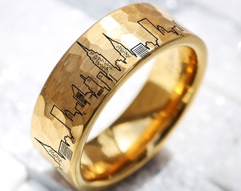 New York Skyline Wedding Ring, City Skyline Wedding Band, NYC Bridge Gift, Engagement Ring, New Yorker Engagement Ring Proposal Ring