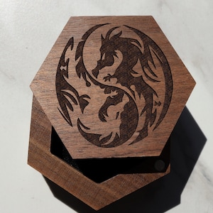 Dragon Wooden Engraved Ring Box, Dragon Jewelry Box, Yin and Yang Drago Good and Bad Wedding Ring Box, Dragon Proposal Box, Dragon Men Woman