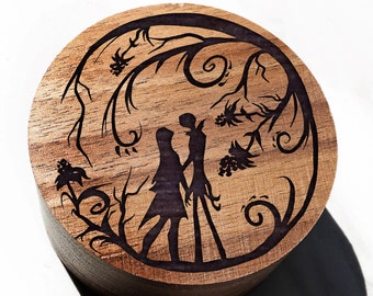 Jack and Sally Engraved Proposal Box, Jack Sally Wedding Ring Box, Halloween Town Ring Bearer, We're Simply Meant To Be Jewelry Box