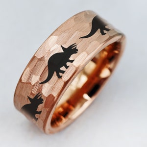 Dinosaur Triceratops Ring Prehistoric Paleo Print Tungsten Wedding Band Ring FREE Inside Band Engraving 4mm to 10mm Widths