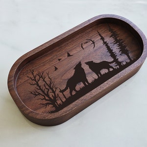 Porte-bagues personnalisé loup hurlant/porte-bagues/porte-bagues de fiançailles/porte-bagues de mariage personnalisé/plateau de bagues loups pour elle/porte-bagues pour hommes