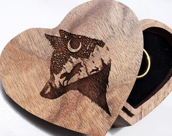 Howling Wolf Ring Box, Wolves Wedding Ring Box, Wolf Wedding Band Box, Wolf Proposal Box, Nature Adventure Mountain Ring Box