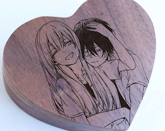 Anime Cuddle Hug I Love You Senpai Wood Ring Box, Otaku Weebo Wedding Ring Box, Anime Kawaii Jewelry Box, Chibi Proposal Box, Anime Couple