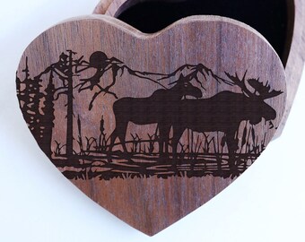 Moose Ring Box, Adventure Box, Mountain Ring Box, Nature Wedding Band Box, Nature Lover Proposal Box, Nature Adventure Ring Box