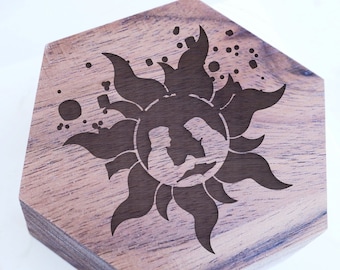Tangled Sun Wedding Ring Box, Tangled Proposal Ring Box Princess Engagement Box, Princess Jewelry Box, Rapunzel Wood Wedding Box