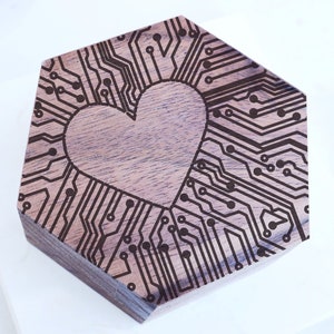 Nerd Proposal Box, Circuit Board Heart Ring Box, Engineer Wood Ring Box, Computer Science Wedding Ring Box, Geek Gift, PC Board Engraved Box