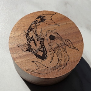 Koi Fish Ring Box, Yin and Yang  Jewelry Box, Koi Fish Wedding Ring Box, Cute Koi Fish Engraved Proposal Box, Personalized Koi Fish Jewelry