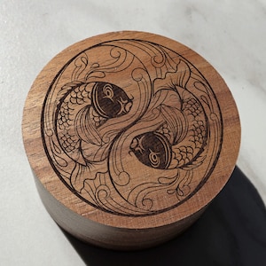 Koi Fish Ring Bearer, Yin Yang  Jewelry Box, Koi Fish Wedding Ring Box, Cute Koi Fish Engraved Proposal Box, Personalized Koi Fish Jewelry