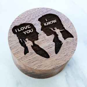 Space Lovers Wedding Ring Box, Space Proposal Box, Sci Fi Jewelry Box, Geek Nerd Heroes Starbound Lovers Unque Engraved Wood Gift Box