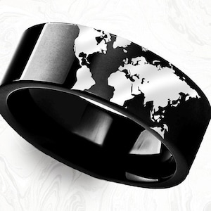 World Map Wedding Band, Traveler Engagement Ring, Adventure Wanderlust Jewelry, World Map Gift, World Map Wedding Ring Jewelry
