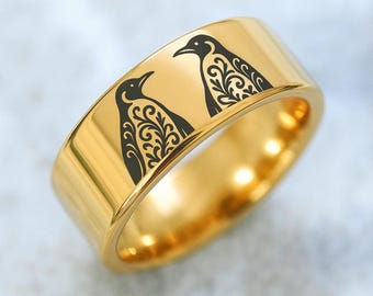 ペンギンリング、ペンギンジュエリー、ドーム型エッジのガンメタル