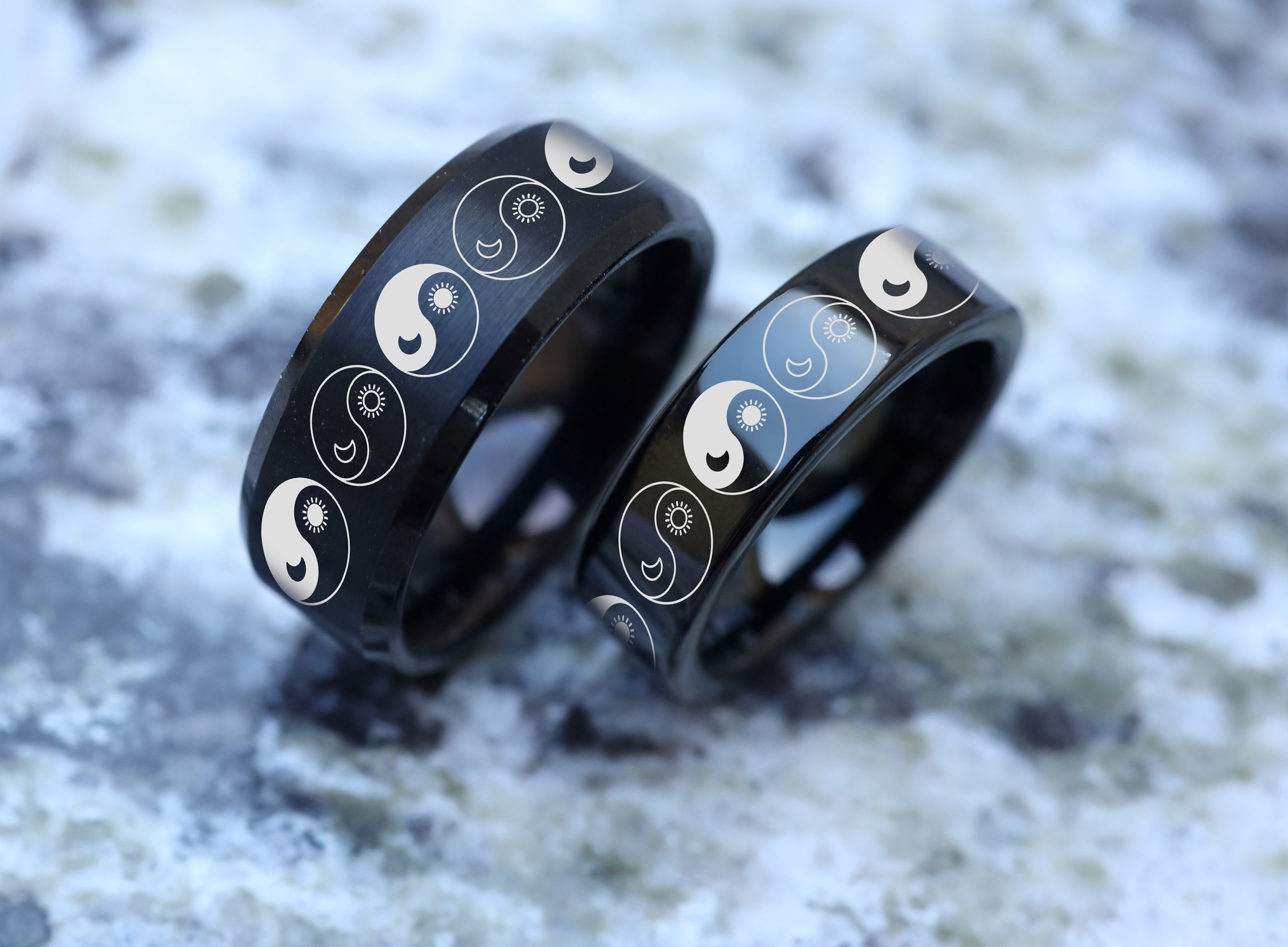 Yin and Yang Ring Set Sun and Moon Matching Promise Rings Sun and Moon Engagement Rings Yin Yang Good Evil Wedding Bands Sun Moon Jewelry