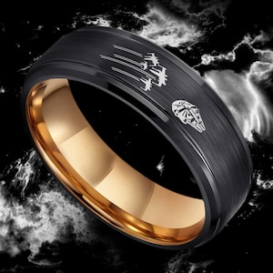 Star Wars Millenium Falcon Wedding Band, Darth Vader Wedding Ring, Tie Fighters Engagement Wedding Ring, Darth Vader Ring, Star Wars Jewelry