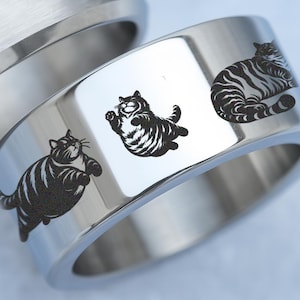 Engraved Fat Cat Ring, Personalized Chonky Kitty Cat Spinner Ring, Cute Cat Lover Ring, Kitten Spinning Fidget Spinner Ring, Cute Cat Ring