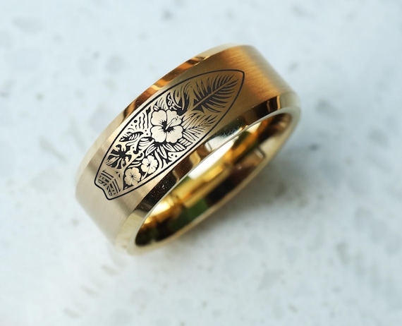 Tribal Surfboard Engraved Ring, Hawaiian Surfboard Ring, Tribal
