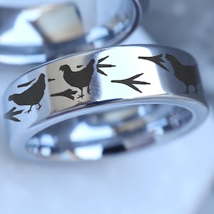 Chicken Ring, Farm Animal Engraved Ring, Chicken Engraving, Chicken Lover Gift, Rooster Hen Ring, Farm Life Tungsten Ring 6mm 8mm 10mm