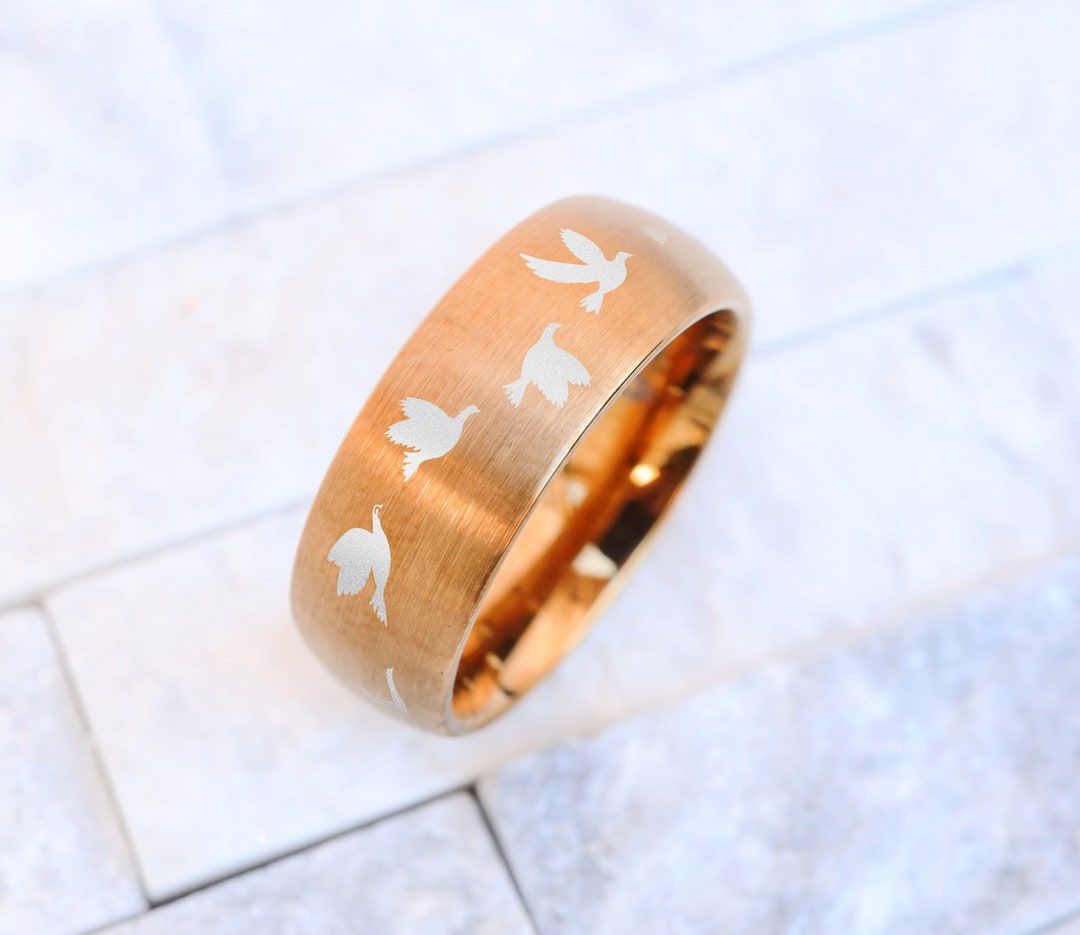 Flying Rings Birds Birds Wedding Band, Flocking Birds Domed Brushed Ring, Love Birds ...