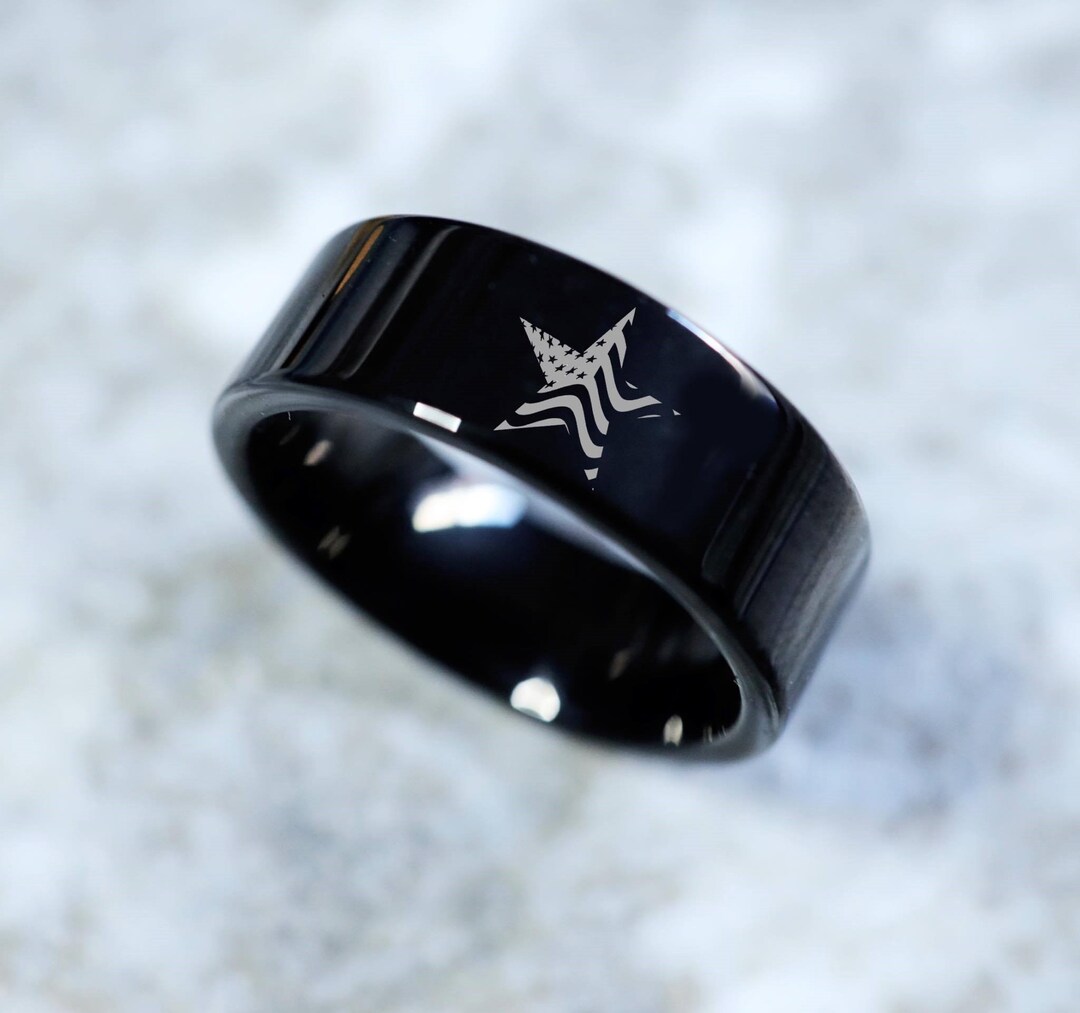 American Flag Wedding Ring, Military Engagement Ring, Army Wedding Band