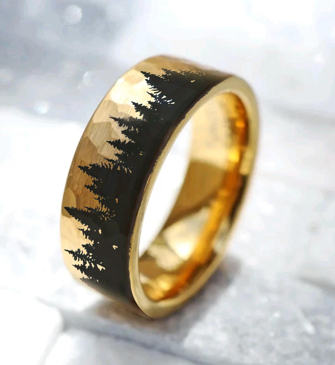 Forest Ring, Mountain Range Ring, Boreal Forest Ring, 8mm Hammered ...