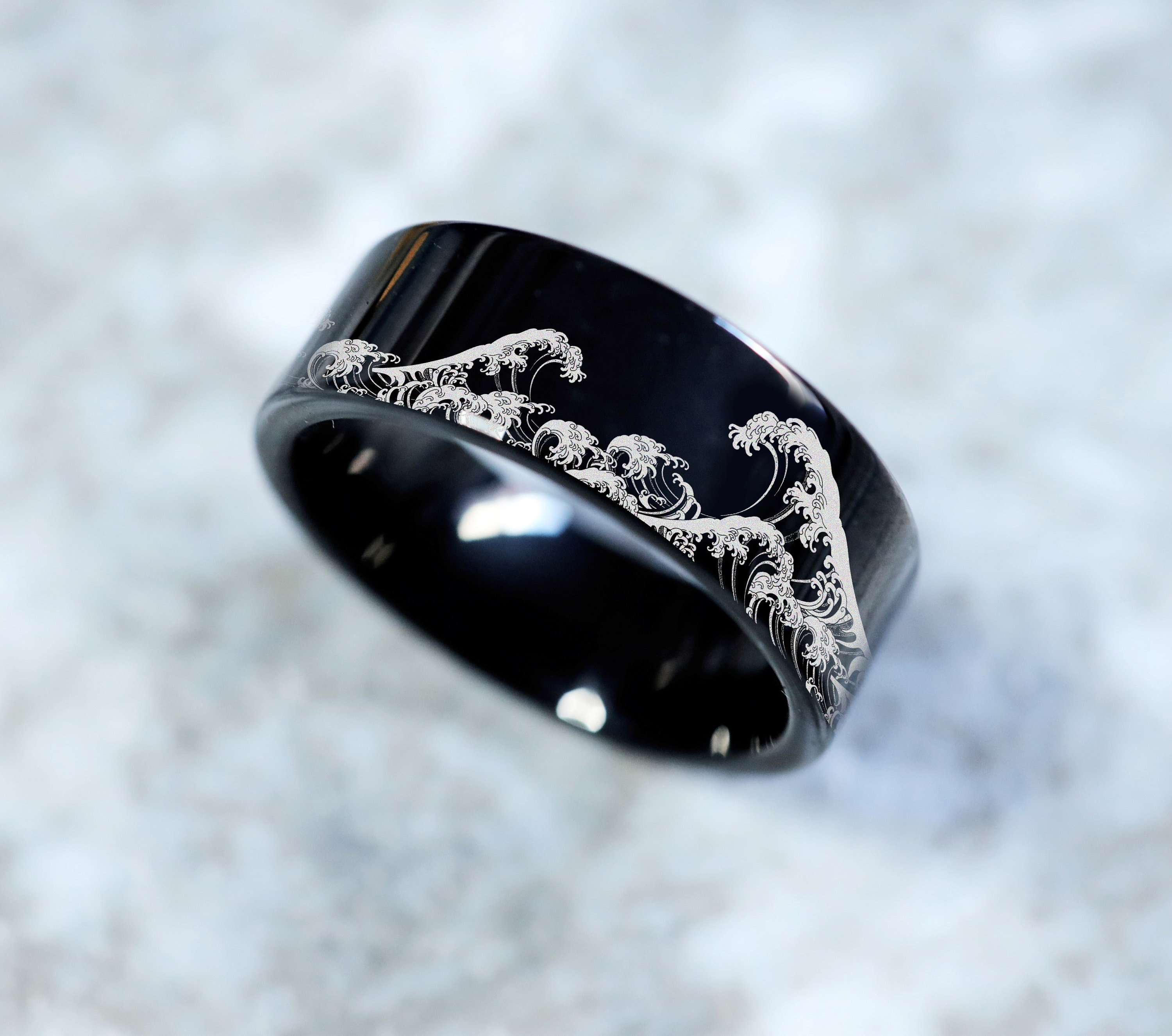 Wave Ring Ocean Wave Ring Beach Jewelry 8mm Black Tungsten - Etsy UK