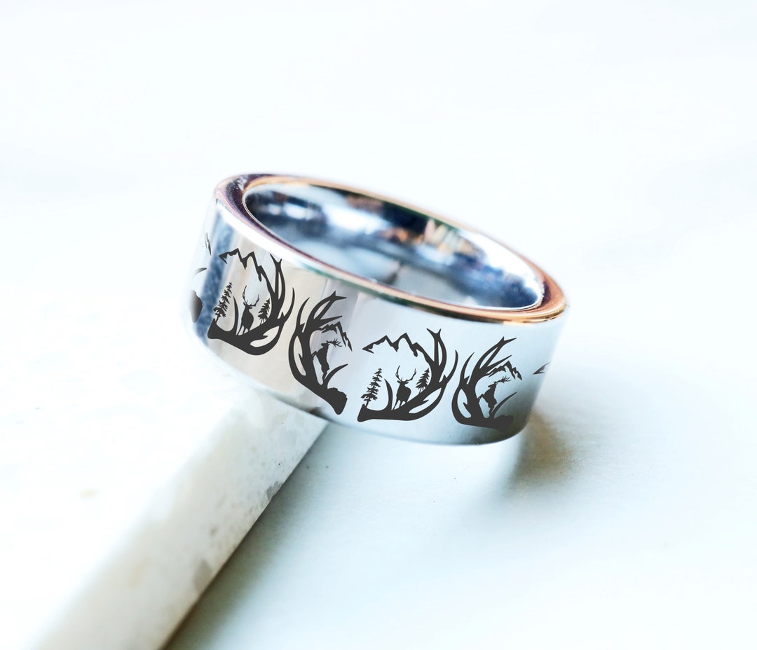 Deer Antler Wedding Band Deer Antler Wedding Ring Hunter Ring Elk