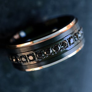 Mens Rose Gold Edge Black Diamond Ring Step Edge Black Diamond